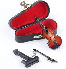 Wooden Miniature Violin with Stand, Bow and Case Mini Musical Instrument Violin