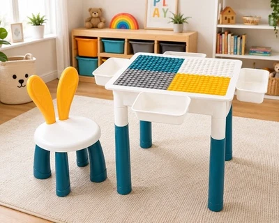 Kids Table & Chair Desk Set Childrens Activity Play & Build Bricks DS6085 - Image 1 of 2