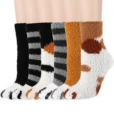 6 Pairs Fuzzy Socks for Women Cute Fluffy Cozy Thick Warm Animal Cat Socks fo...