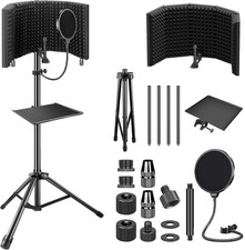 Studio Recording Microphone Isolation Shield with Pop Filter Tripod Stand, ...