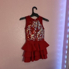 Weissman Girls Red Sequin Dancewear Outfit IC Glove Polyester Nylon Spandex