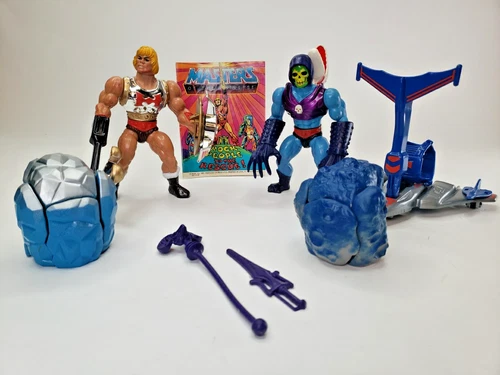 Vintage MOTU Lot He-man Comic & Featured Figures w/Vehicle from Story