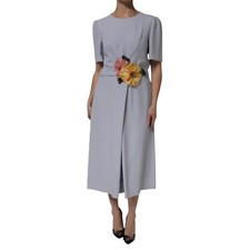 DOLCE & GABBANA Dress Gray Viscose ShortSleeve Sheath Midi IT48/US14/XXL 2930usd