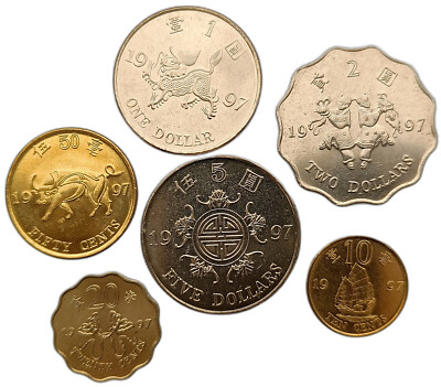 HONG KONG 6 COIN SET 10 CENTS -5 DOLLARS 1997 COMMEMORATIVE SHIP