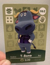 AUTHENTIC 062 T-BONE Nintendo Amiibo Animal Crossing Card - Never Scanned - NEW