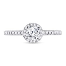 14kt White Gold Womens Diamond Halo Wedding Engagement Ring 7/8ctw Certified 