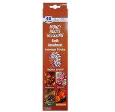 MONEY HOUSE BLESSING (EARTH ASSORTMENT), INDIAN SPIRIT (1 pack of 40 Sticks)