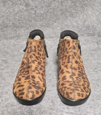 Alegria Sloan Cheetah Print Brown Black Leather Bootie Comfort Shoe 36eu  6us