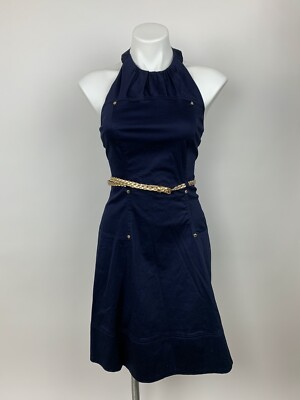 NEW Calvin Klein Navy Blue Halter Stretch Dress Gold Braided Belt 2 | eBay NEW Calvin Klein Navy Blue Halter Stretch Dress Gold Braided Belt 2 | eBay