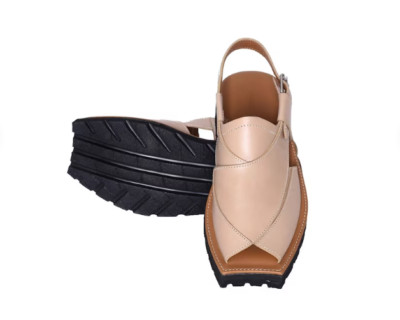 Maestro Stealth Mens Cowhide Streaky Leather Sandals, Cream Peshawari Chappal