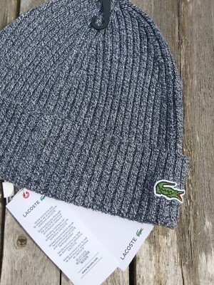 Véritable BONNET BONNET LACOSTE gris chiné laine manchette toque OSFA neuf  étiqu