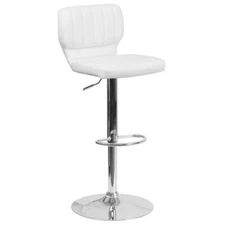 Contemporary Style White Vinyl Adjustable Height Barstool with Chrome Base