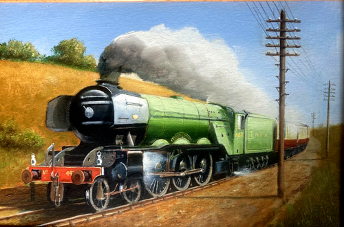 RAILWAY ART -QUALITY OIL PAINTING BY LISTED ARTIST R SIMM OF THE FLYING SCOTSMAN - Picture 2 of 13