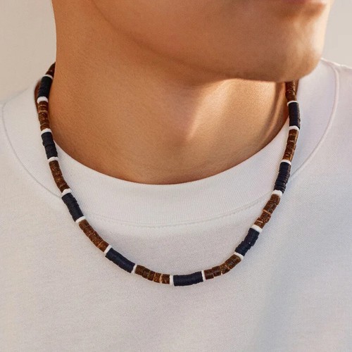 Collar con cuentas de cáscara de coco geométrico tribal étnico bohemia para hombre joyería - Imagen 48 de 115