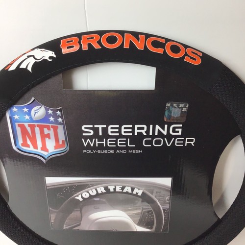 Denver Broncos NFL Football Poly Suede Mesh Car Truck Auto Steering Wheel Cover - Picture 2 of 4