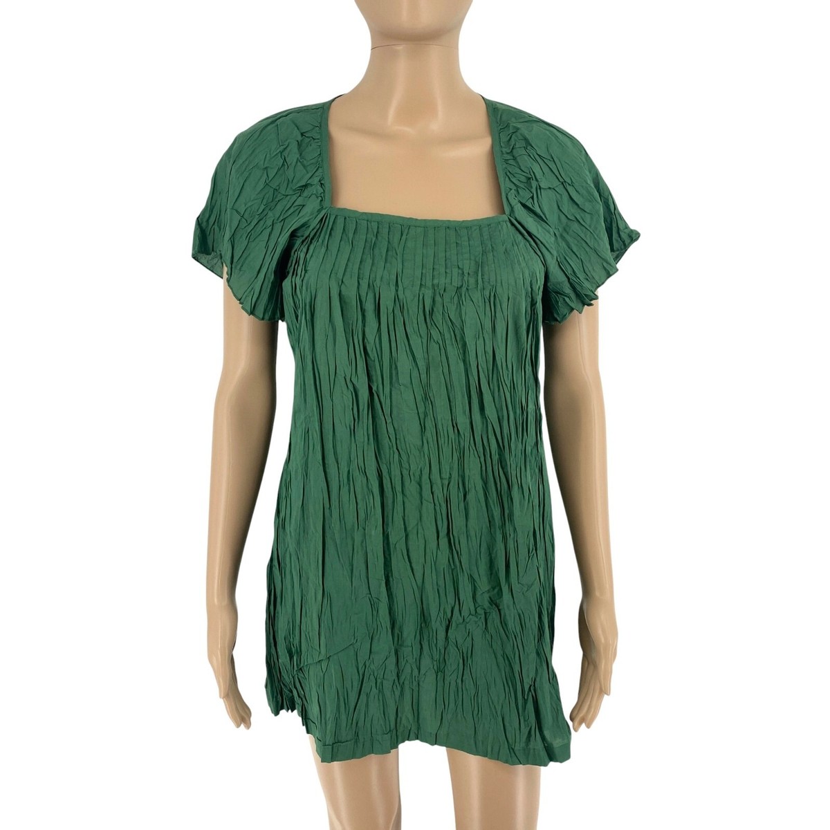 SISLEY Women Green Square Neck 100% Cotton Crumpled Mini Dress Size XS |  eBay UK