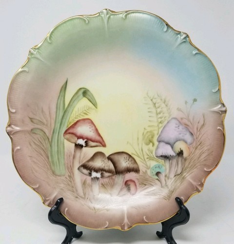 Vintage Schumann Arzberg Germany Platter Mushrooms & Gold - Signed - Afbeelding 1 van 8