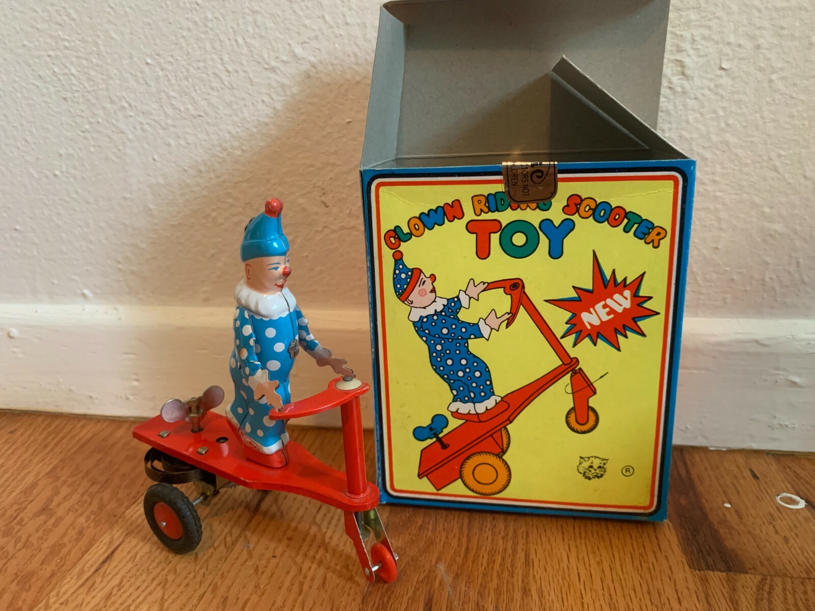 Vintage Roli Zoli Clown On Scooter Tin AND Wind-Up Clown Tricycle Wind-Up-Works