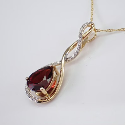 1.50 Ct Pear Cut Lab-Created Garnet Teardrop Pendant 14K Yellow Gold Plated 18" - Picture 4 of 7