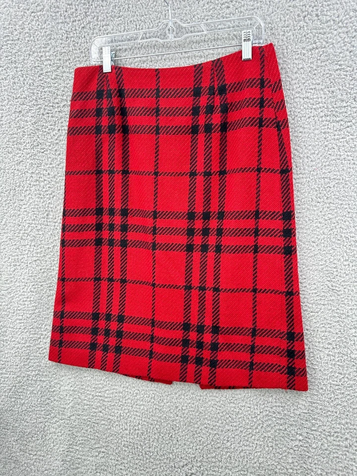 Vintage Harold's Women's Sz 12 Wool Pencil Skirt Tweed Red Plaid Holiday Classic - Image 2 of 4