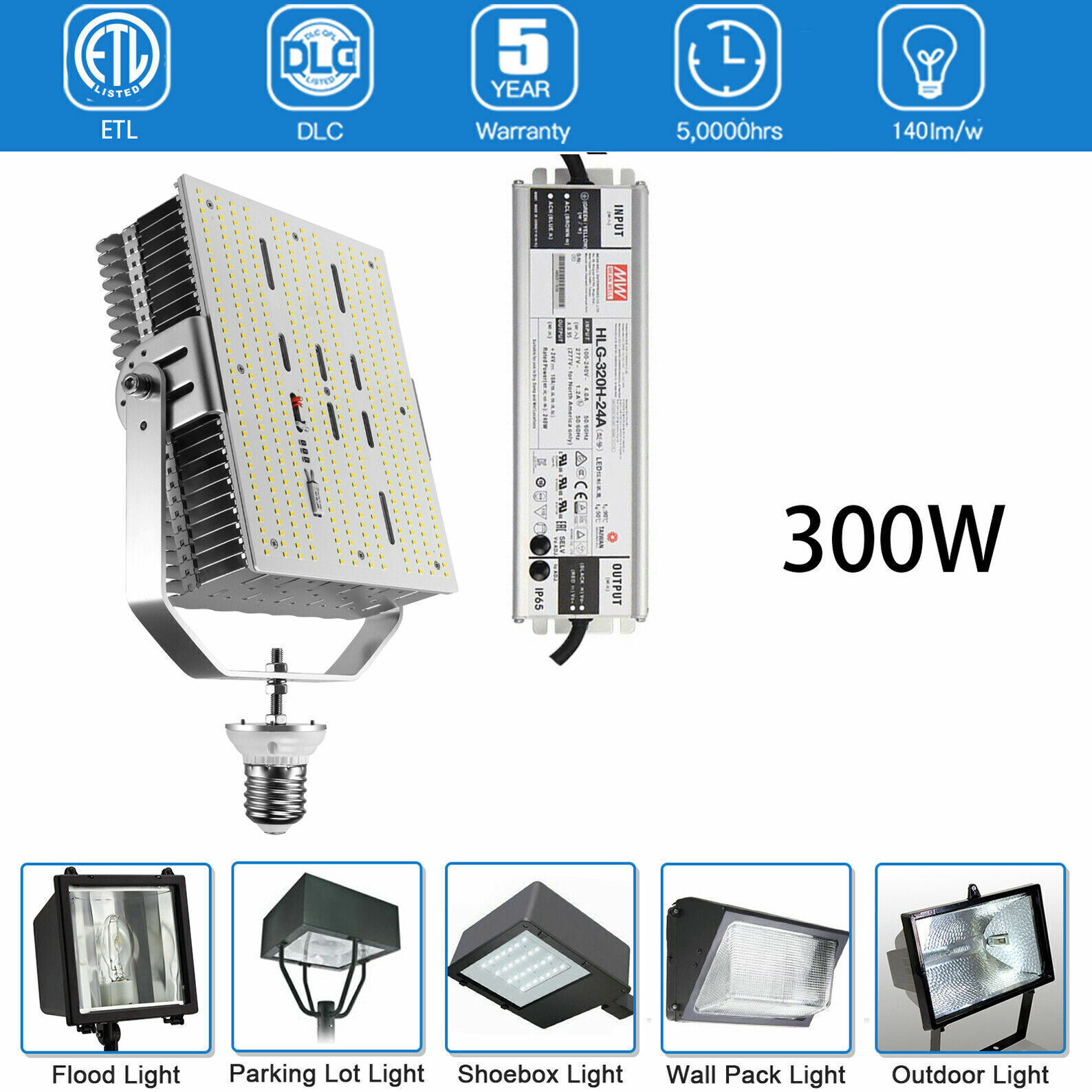 300W LED Shoebox Retrofit Kit for Parking Lots Streets DLC ETL Certified
