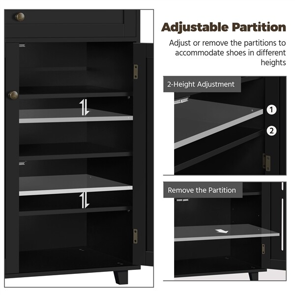 No-Tools Shoe Rack - Easy Floor Assembly Door Storage Cabinet For Home, Dorm & Entryway (Black, 45cm)