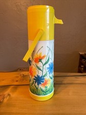 Aladdin Pump-A-Drink Dispensador Floral Fantasía Termo Amarillo Años 70