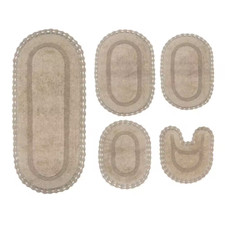 Hampton Crochet Reversible 100 Cotton Bath Rug, 5-Pcs Set with Contour, Linen