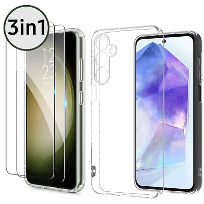 CTRON21 Hülle + 2x Schutzglas 9H für Samsung Galaxy A55 5G Panzerfolie Handy Case Cover