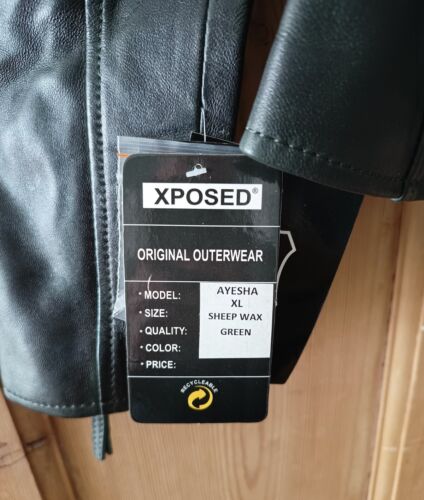 Xposed London Biker Jacket Soft Real Leather Slim Fit Black/Green XL UK14 - Picture 12 of 18