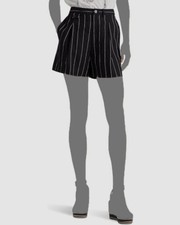  125 Lauren Ralph Lauren Women's Black Pinstriped Pleated Linen Shorts Size 18
