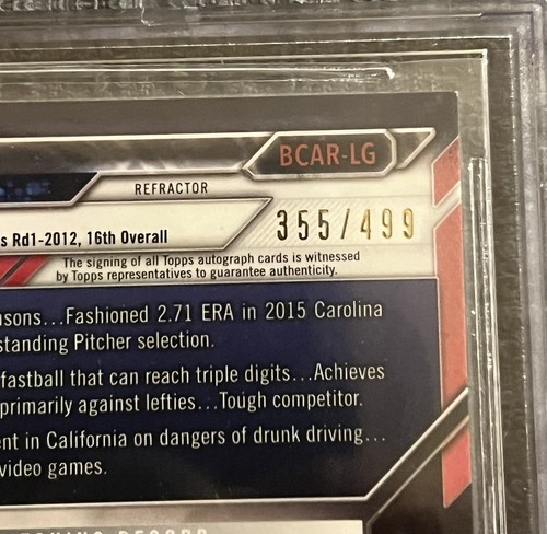 2016 Bowman Chrome Lucas Giolito # BCARLG Rookie Autograph Refractor BGS 9.5/10 - Picture 3 of 3