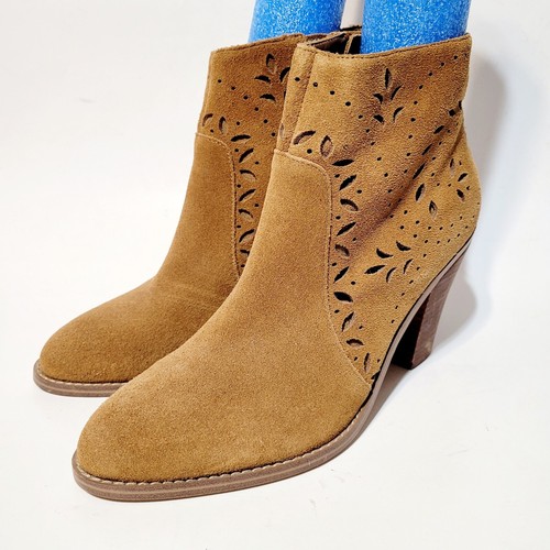 Botines Ivanka Trump Marrón Gamuza Tacón Bloque Cremallera Perforado Floral Wms 9M EE. UU. - Imagen 5 de 20
