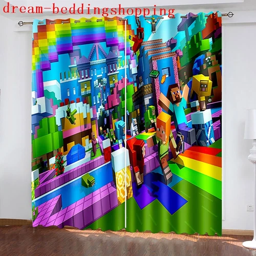 Cortinas de dormitorio ojales Minecraft habitación infantil oscurecimiento cortina protección UV - Imagen 18 de 20