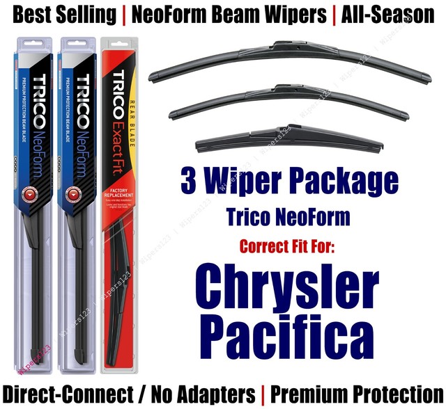 3Pack Wipers Front & Rear NeoForm fit 2017+ Chrysler Pacifica