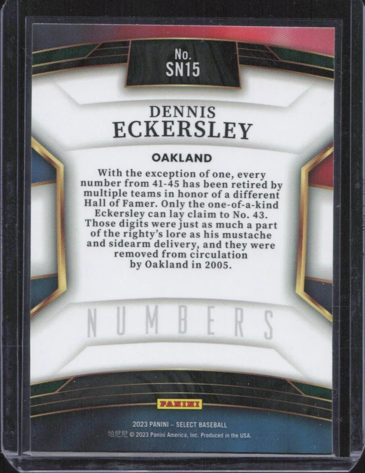 2023 Panini Select Numbers #SN15 Dennis Eckersley - Oakland Athletics - MINT - Image 2 of 2