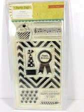 Crate Paper PARTY DAY Clear Cling Stamp Set NEW in Package Birthday Party Cards