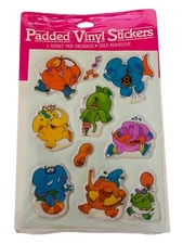 Elephants Vtg Puffy Stickers Hallmark Padded Vinyl Brand New in Sealed Package