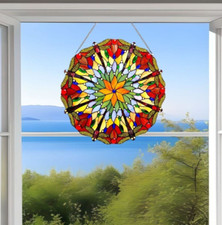 Tiffany Style Stained Glass Dragonfly Theme Window Panel Suncatcher 24in