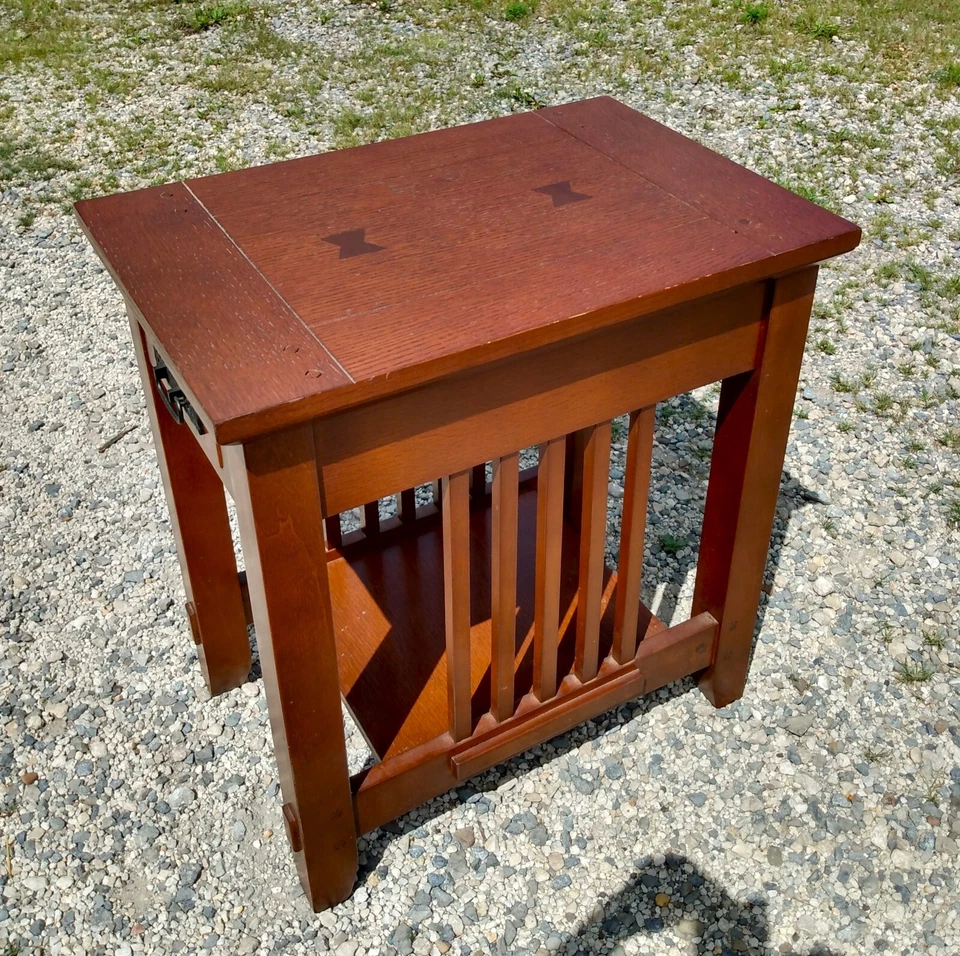 Soporte de un cajón estilo artesanal vintage roble misión años 80 Foto 4 de 4