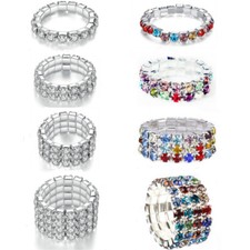 Wholesale Rhinestone Crystal Stretch Rings1/2/3/4Rows Set Gold Silver Multicolor