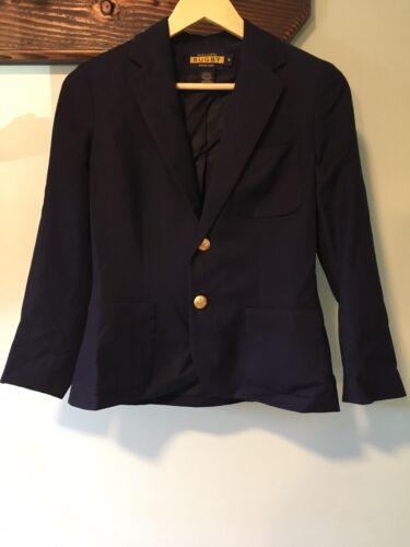 RUGBY RALPH LAUREN Womens Blazer Sz 4 Navy Blue Wool Patch Pockets Brass Buttons - Picture 1 of 5