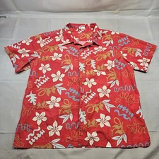 Barefoot In Paradise Mens Hawaiian Camp Shirt Button Up Floral Red Size Large
