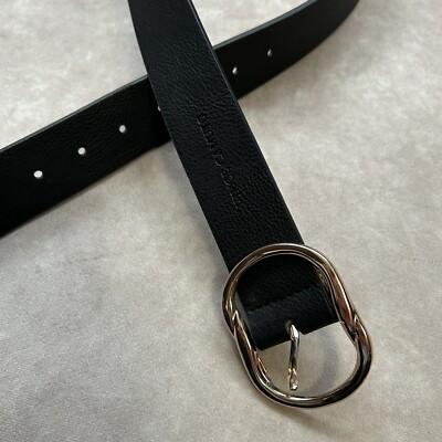 NWOT Vince Camuto Black Faux Leather Classic Belt Gold Tone  display picture 1