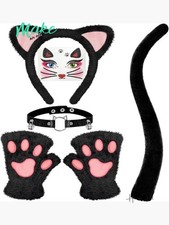 Black Cat Costume Kit - Headband, Tail, Gloves, Collar, Glasses
