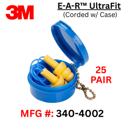 3M  E-A-R UltraFit Reusable Flanges Earplugs #340-4002 Corded w/ case - 25 PR/PK