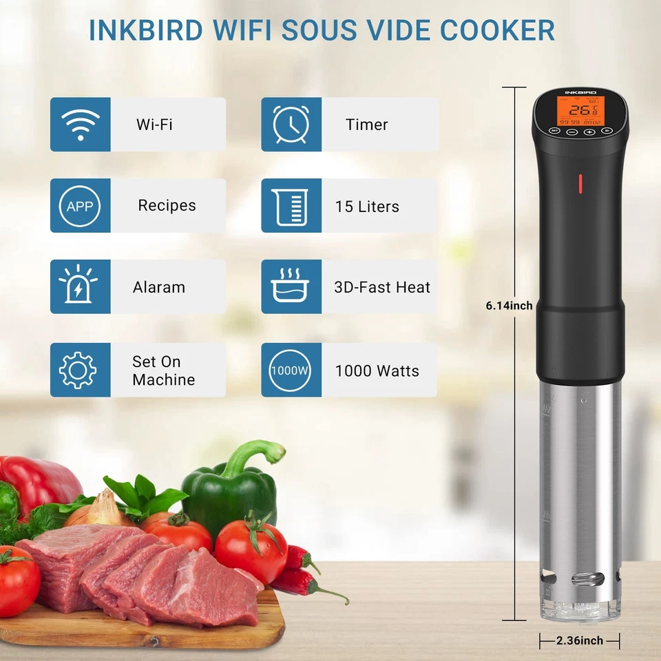 INKBIRD WiFi Sous Vide Cooker, 1000W, Timer, 14 Preset Recipes, Dedicated APP, - Image 2 of 4