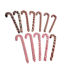 12 Primitive Striped Gingham Christmas Candy Cane Ornaments Decor Bowl Fillers
