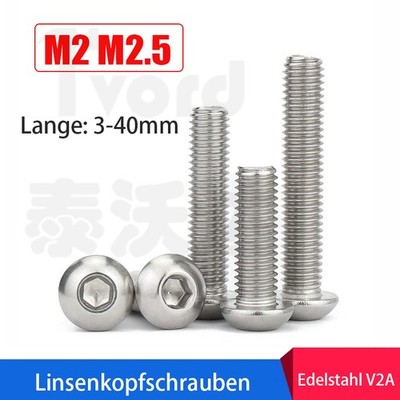 M2 M2.5 Linsenkopfschrauben Edelstahl V2A Innensechskant Schrauben DIN 7380
