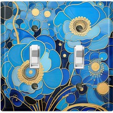 Metal Light Switch Outlet Cover Decorative Wall Plate Blue Yellow Poppy FWR259